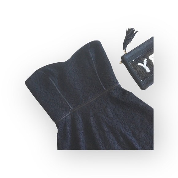 Devlin ᪥ Strapless Bustier Lace Cocktail Mini Dress ᪥ Little Black Dress ᪥ Large - Picture 8 of 16